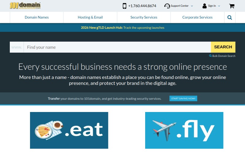 The front page of 101domain.com