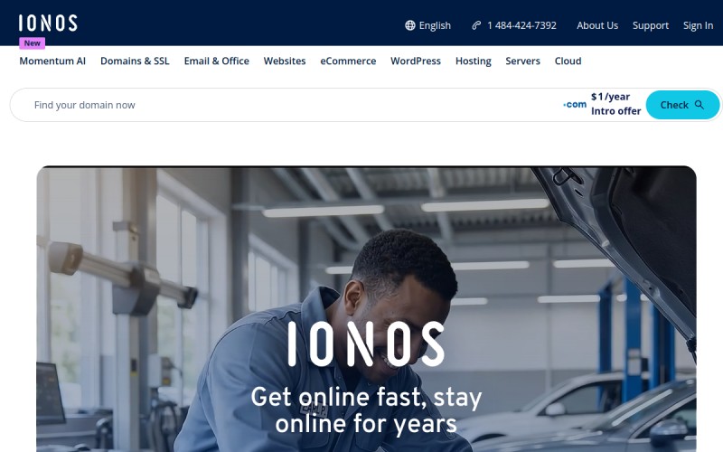 The front page of 1and1.com