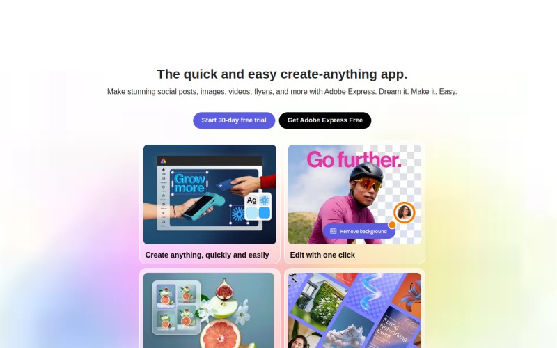 The front page of adobeexpress.com