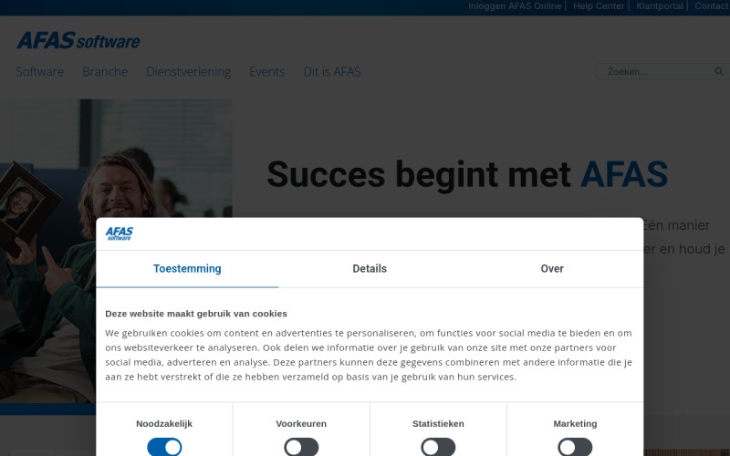The front page of afas.nl