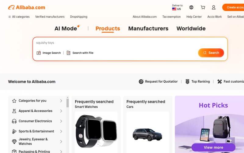The front page of alibaba.com