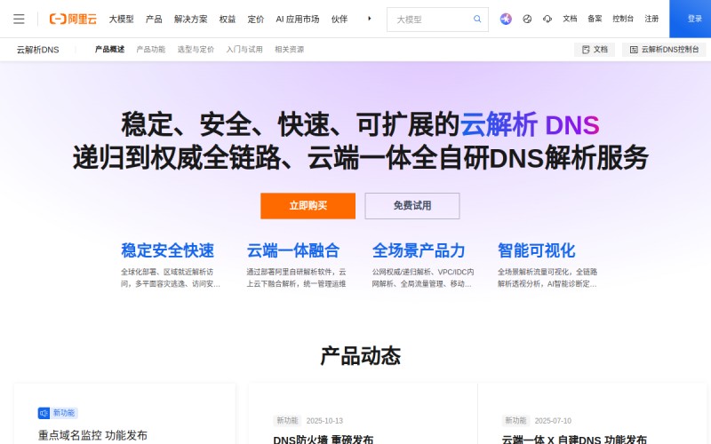 The front page of alidns.com
