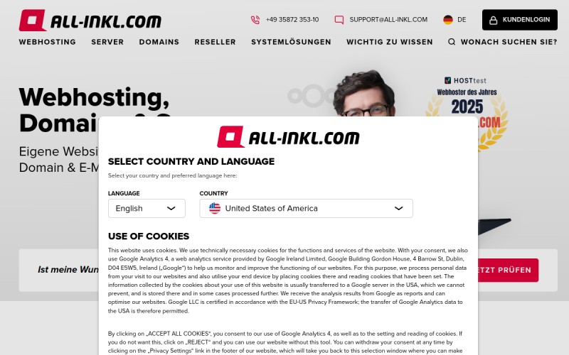 The front page of all-inkl.com