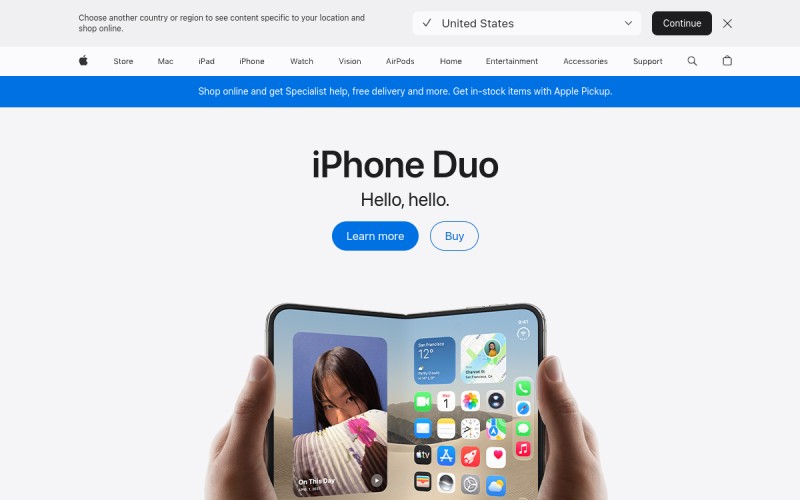 The front page of apple.com.sg