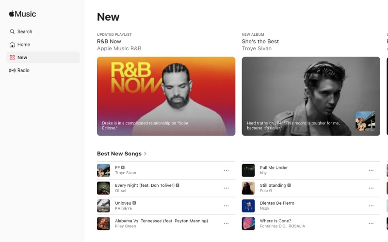 The front page of applemusic.com