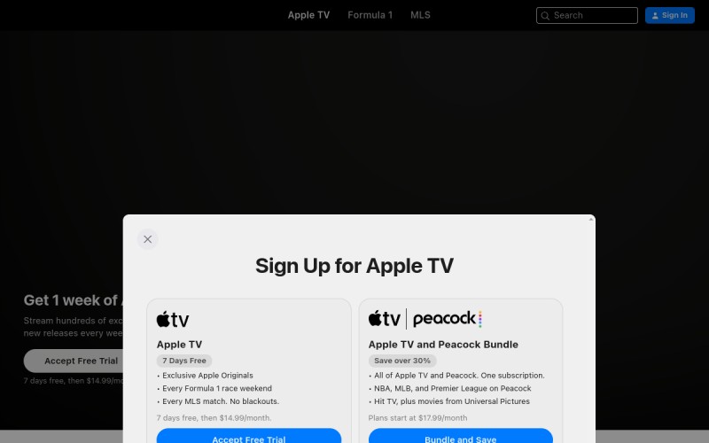 The front page of appletv.apple
