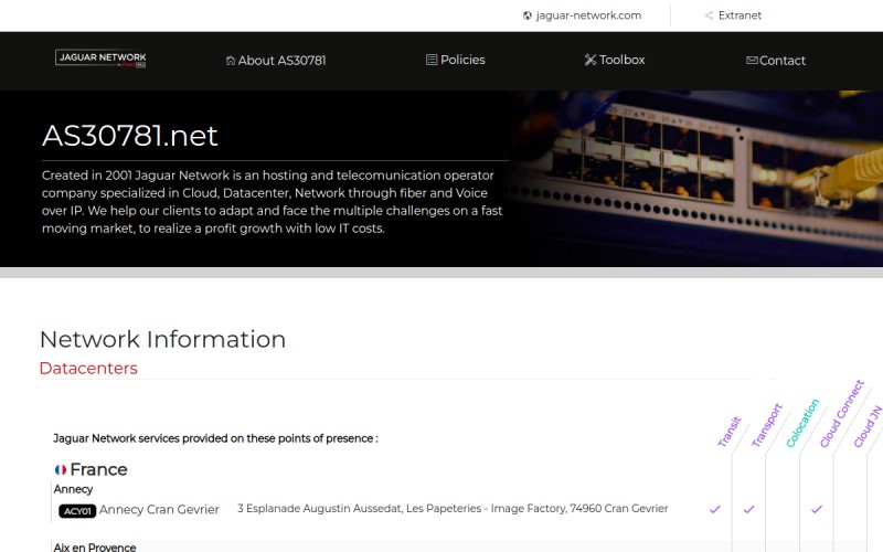 The front page of as30781.net