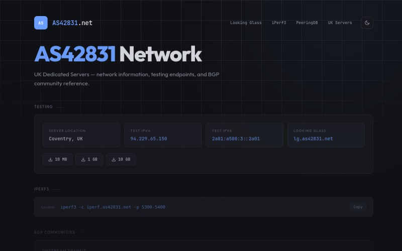 The front page of as42831.net