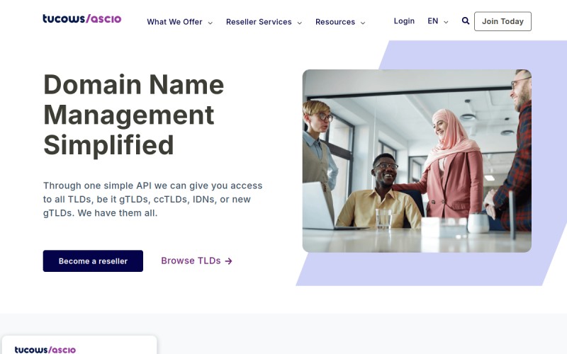 The front page of ascio.com