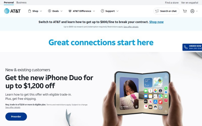 The front page of att.com