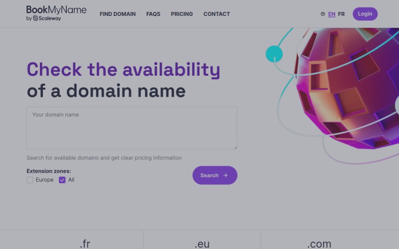 The front page of bookmyname.com