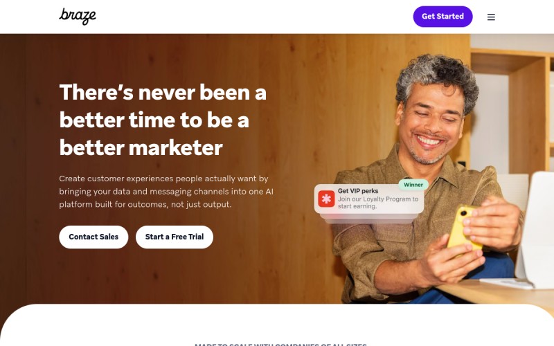 The front page of braze.com