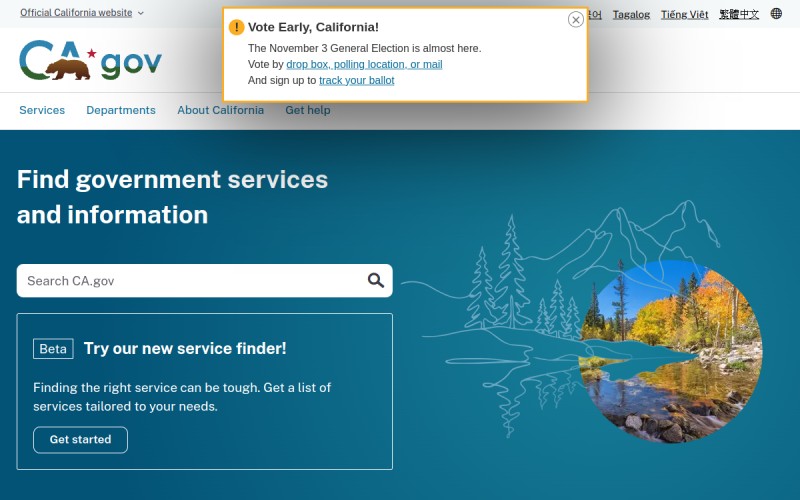 The front page of ca.gov