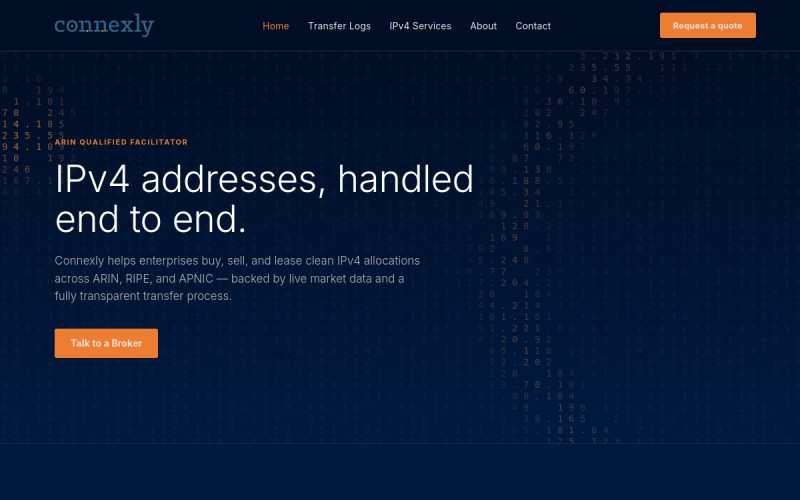 The front page of connexly.com