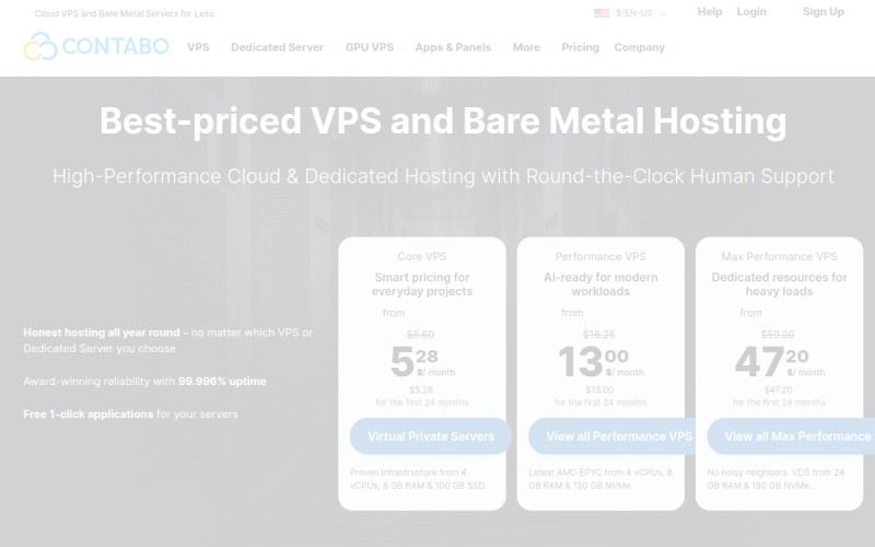 The front page of contabo.com