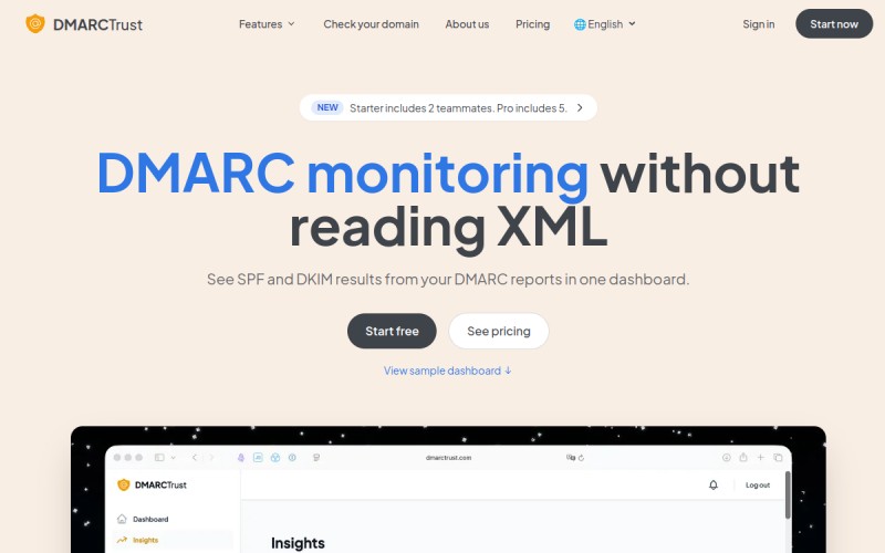 The front page of dmarctrust.com