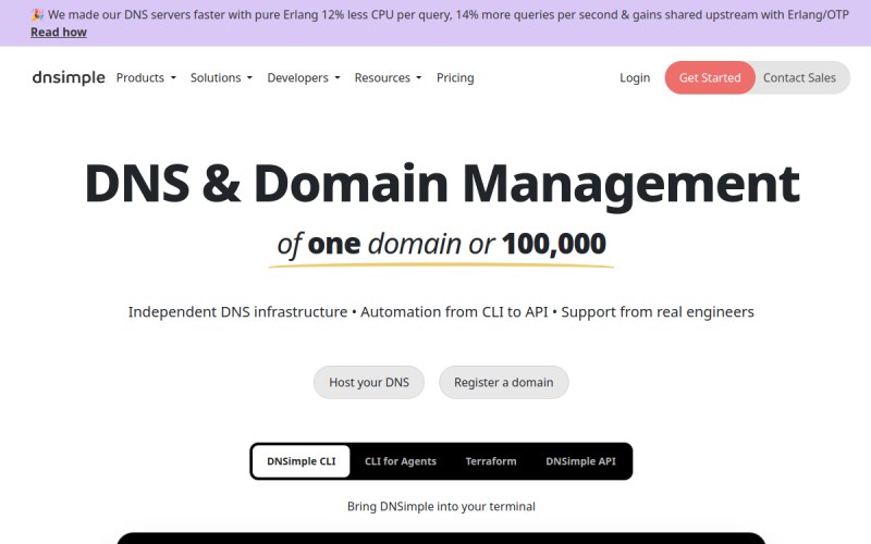 The front page of dnsimple.com