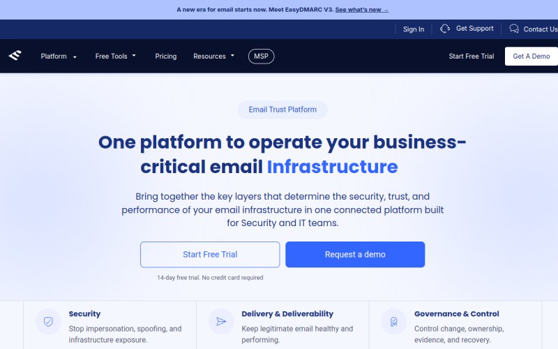 The front page of easydmarc.eu