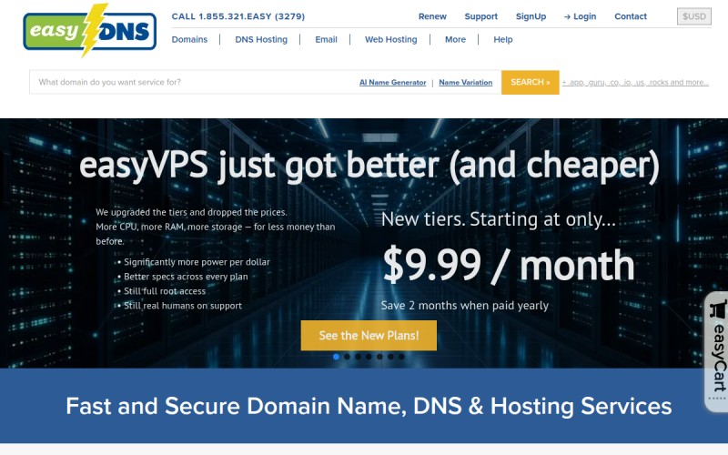 The front page of easydns.org