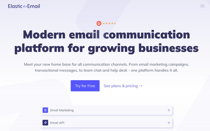 The front page of elasticemail.com