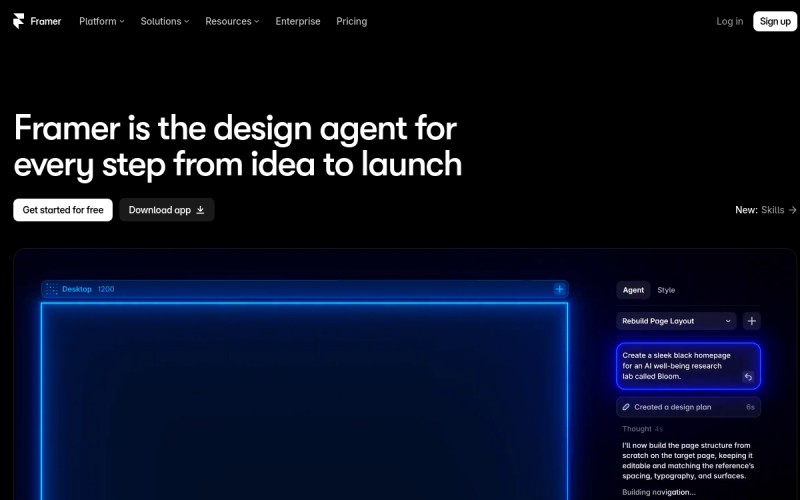 The front page of framer.app
