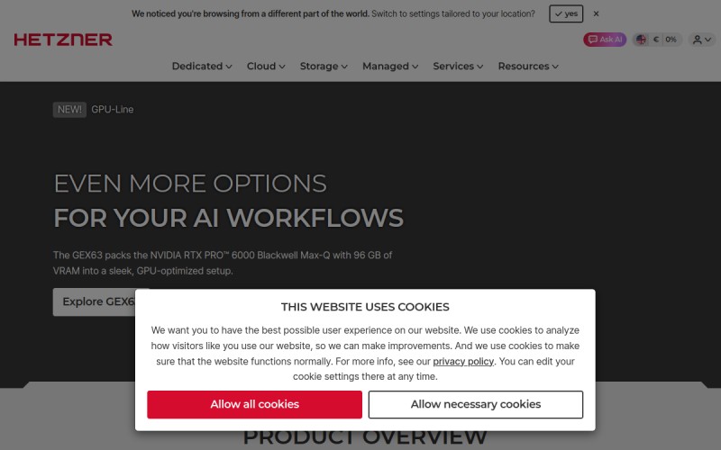 The front page of hetzner.com