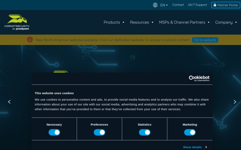 The front page of hornetsecurity.com