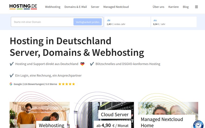 The front page of hosting.de