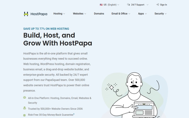 The front page of hostpapa.com