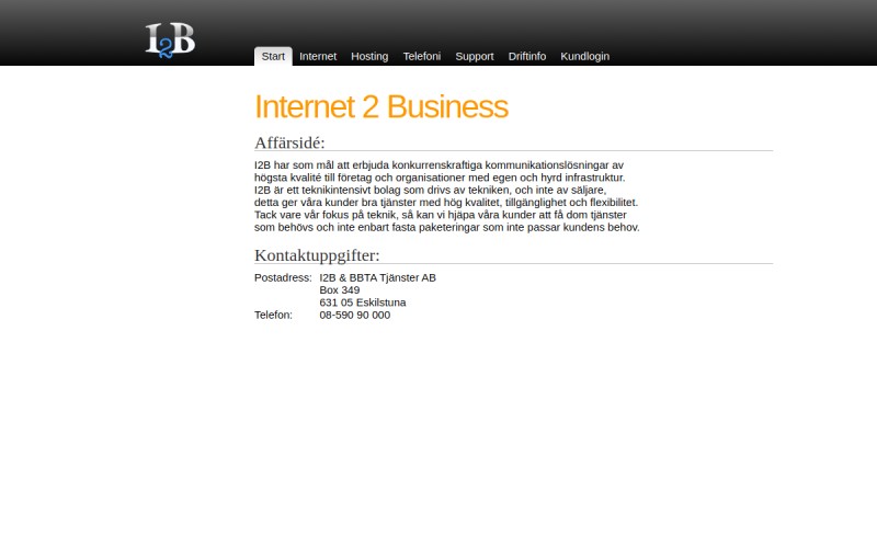 The front page of i2b.se
