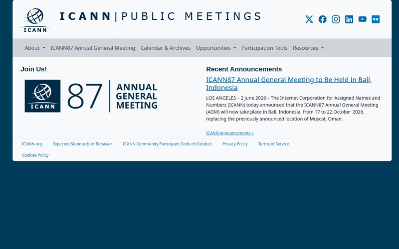 The front page of icannmeeting.org