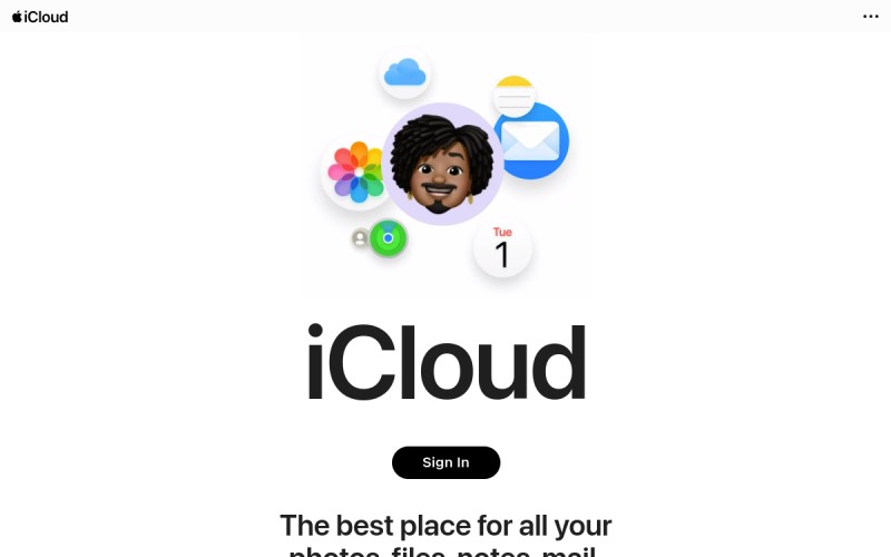The front page of icloud.com