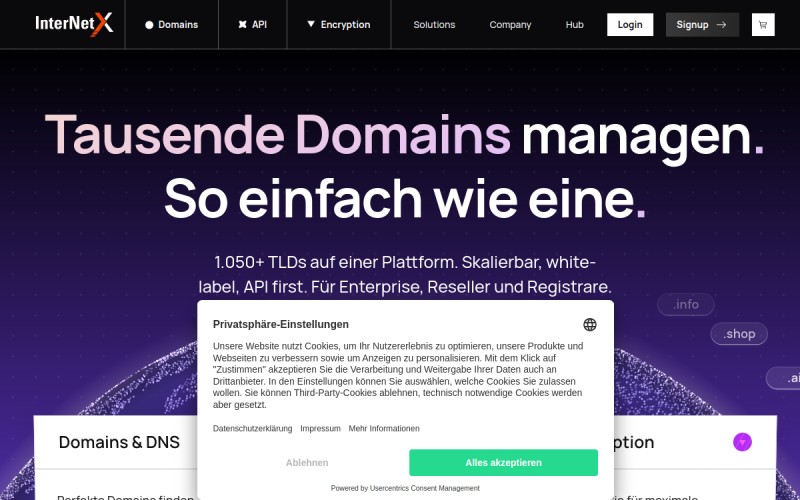 The front page of internetx.com