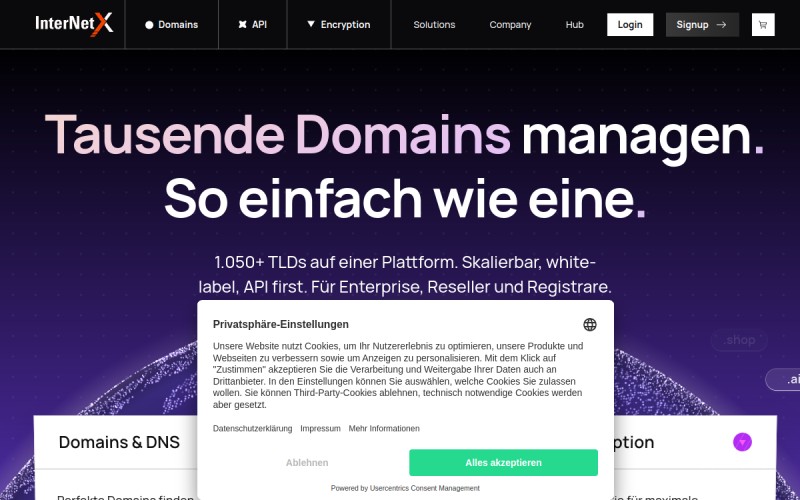 The front page of internetx.de