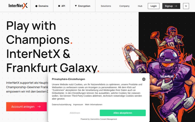 The front page of internetx.eu