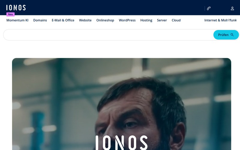 The front page of ionos.de