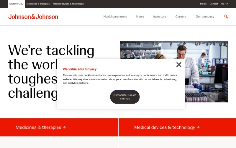 The front page of jnj.com
