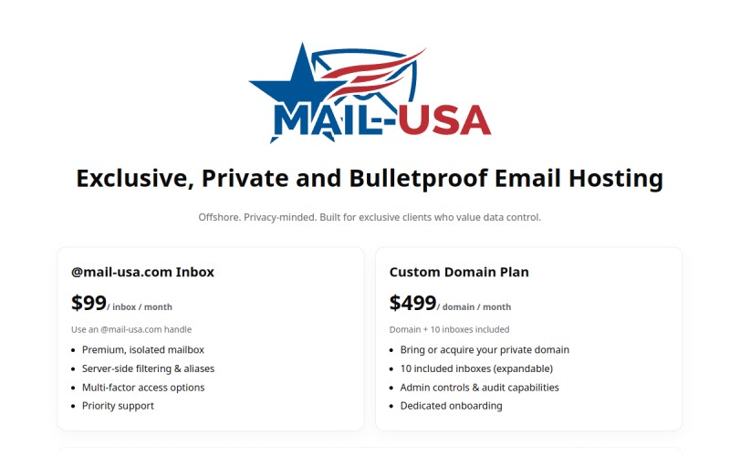 The front page of mail-usa.com