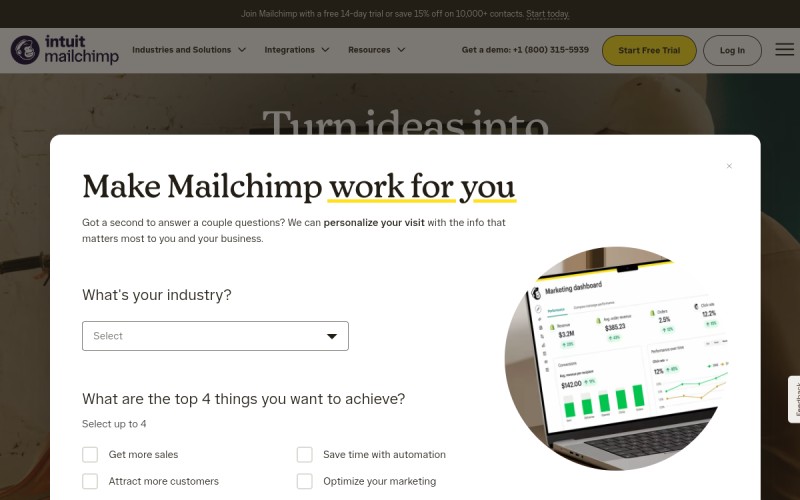The front page of mailchimp.com