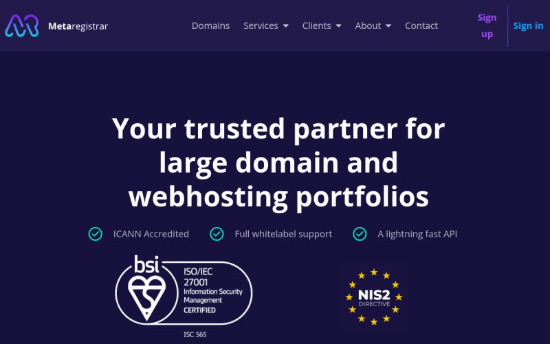 The front page of metaregistrar.com