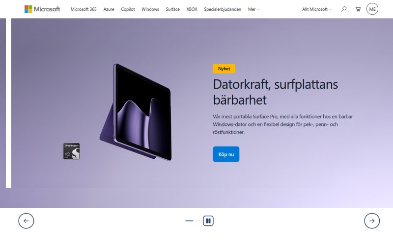 The front page of microsoft.com