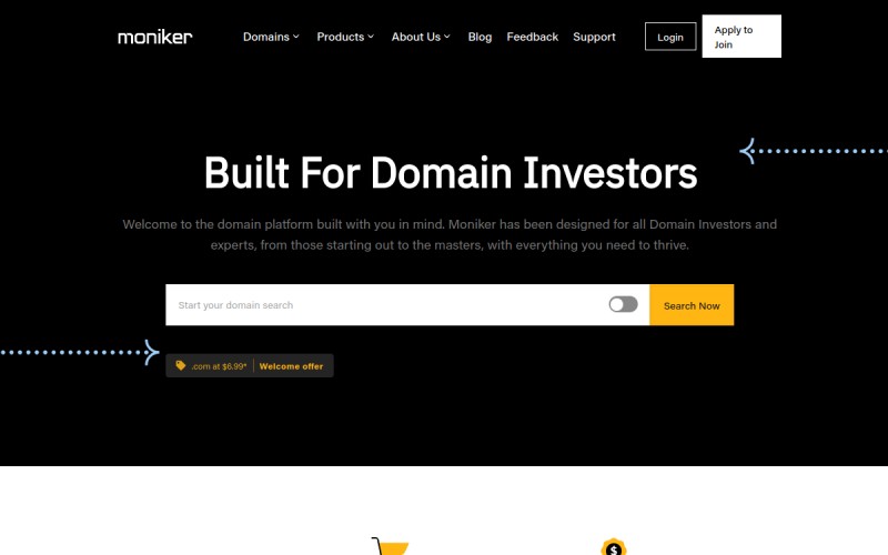 The front page of moniker.com