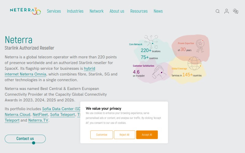 The front page of neterra.net