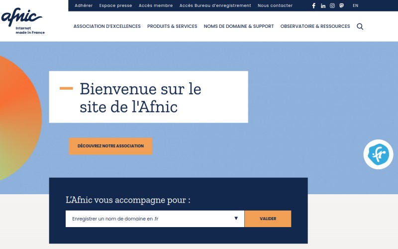 The front page of nic.fr