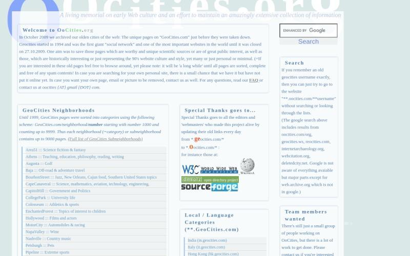 The front page of oocities.org