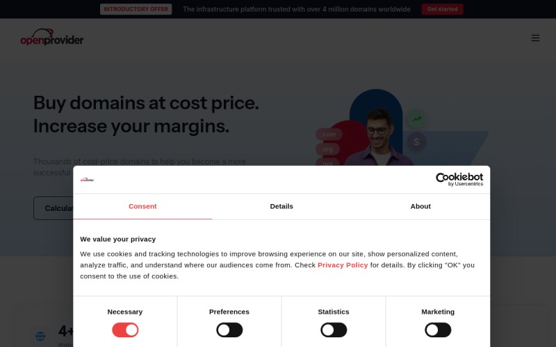 The front page of openprovider.eu