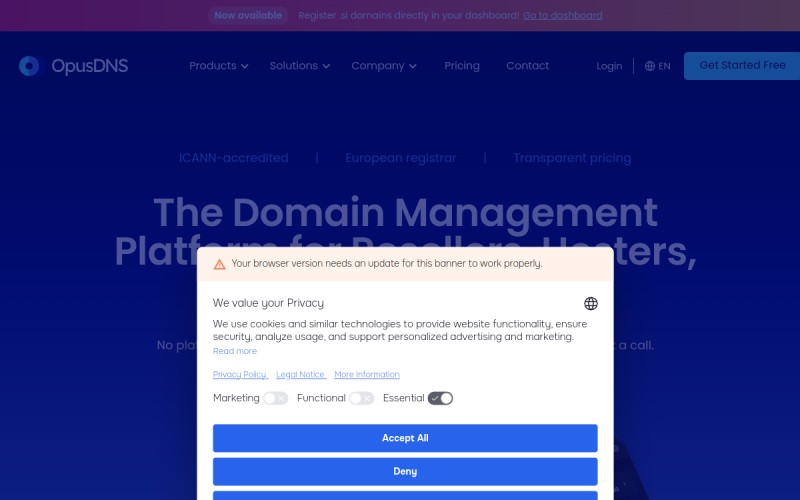 The front page of opusdns.com