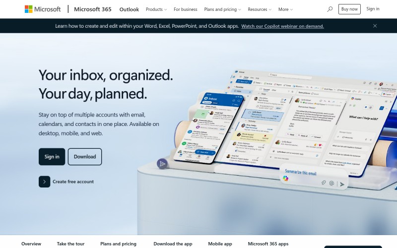 The front page of outlook.com