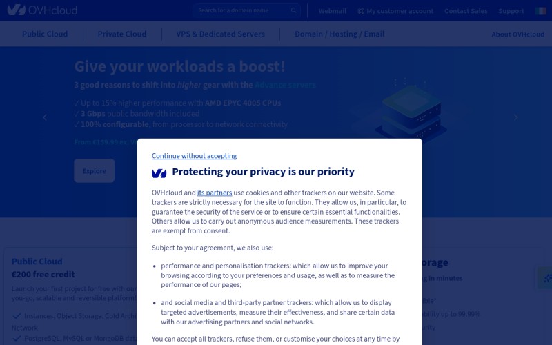 The front page of ovhcloud.com