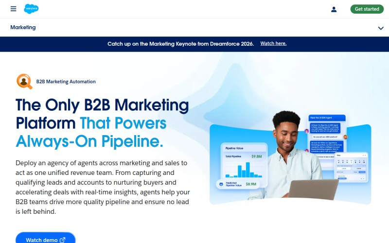 The front page of pardot.com